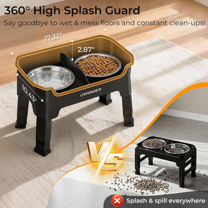 Mess Proof Elevated Dog Bowls, Splash Guard Raised Bowl Stand