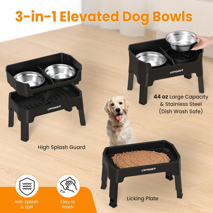 Mess Proof Elevated Dog Bowls, Splash Guard Raised Bowl Stand