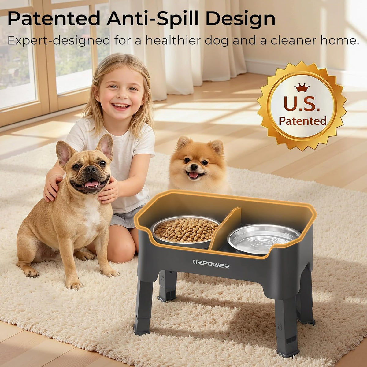 Mess Proof Elevated Dog Bowls, Splash Guard Raised Bowl Stand