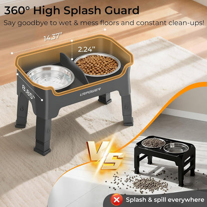 Mess Proof Elevated Dog Bowls, Splash Guard Raised Bowl Stand