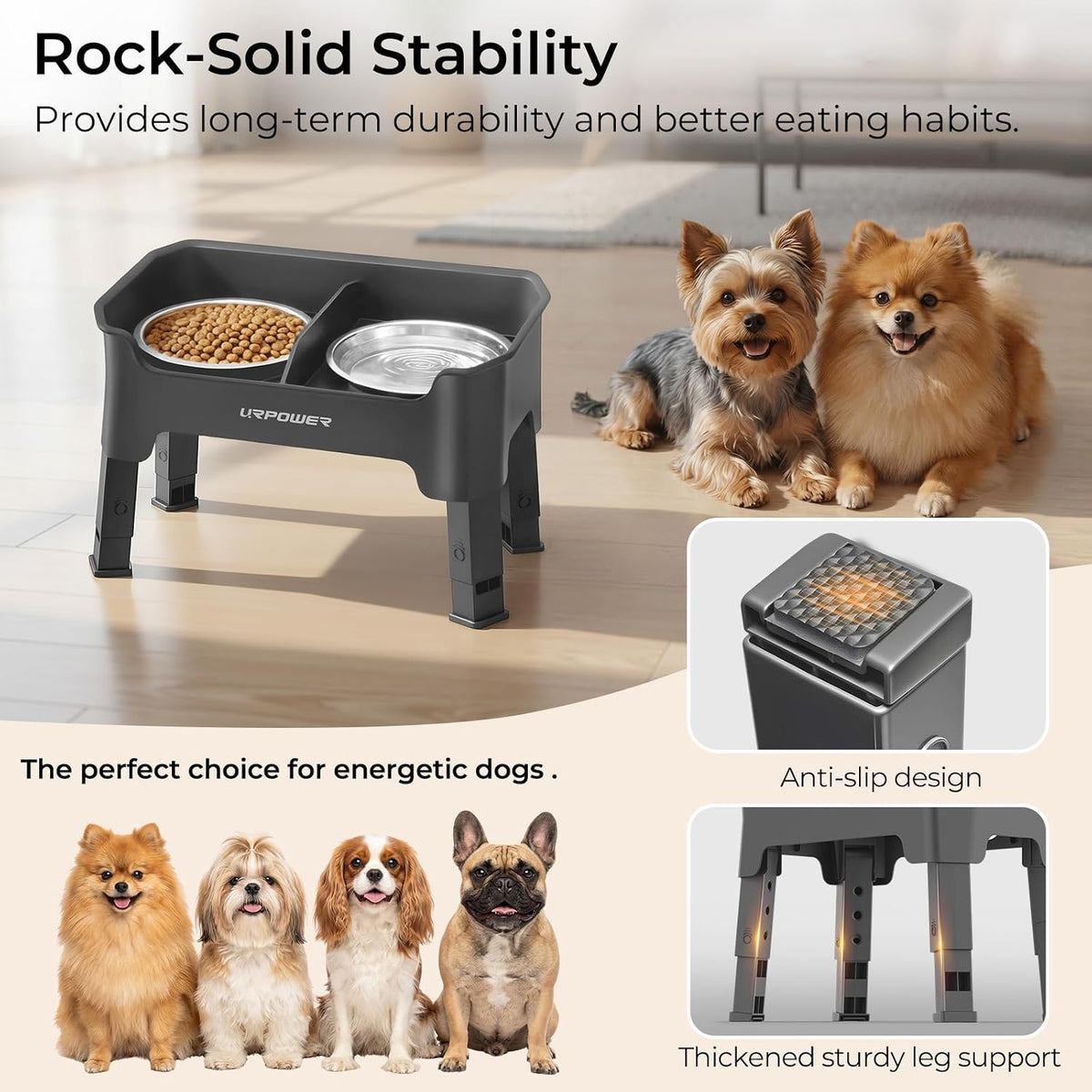 Mess Proof Elevated Dog Bowls, Splash Guard Raised Bowl Stand