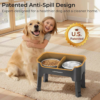 Mess Proof Elevated Dog Bowls, Splash Guard Raised Bowl Stand