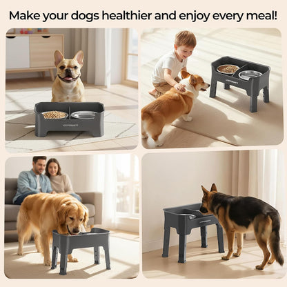 Mess Proof Elevated Dog Bowls, Splash Guard Raised Bowl Stand