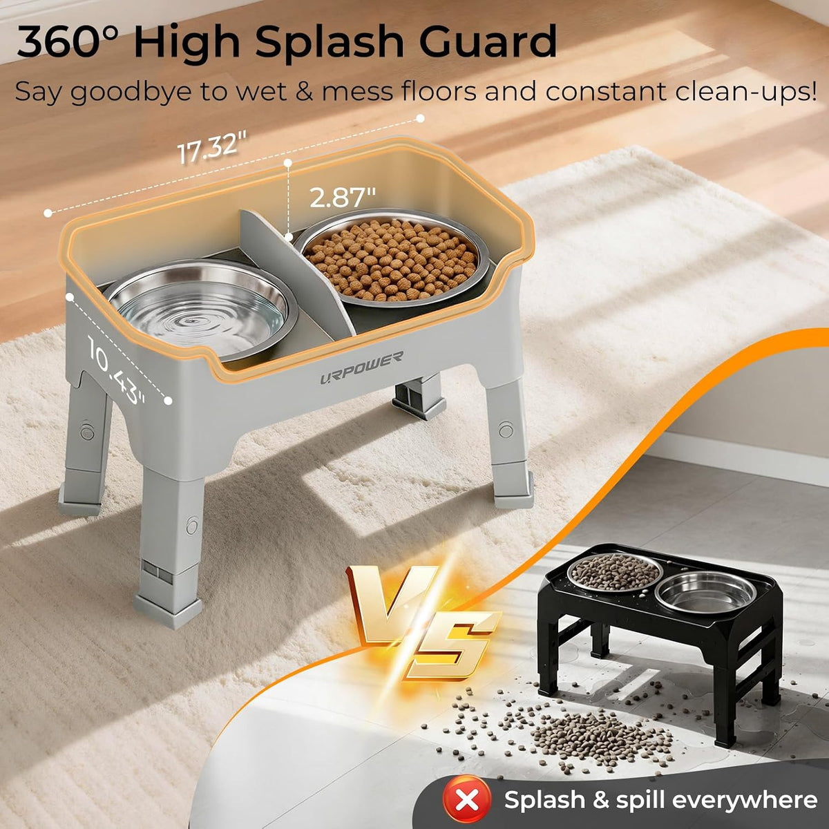 Mess Proof Elevated Dog Bowls, Splash Guard Raised Bowl Stand