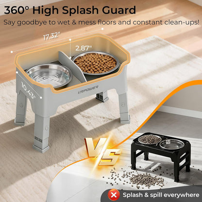 Mess Proof Elevated Dog Bowls, Splash Guard Raised Bowl Stand