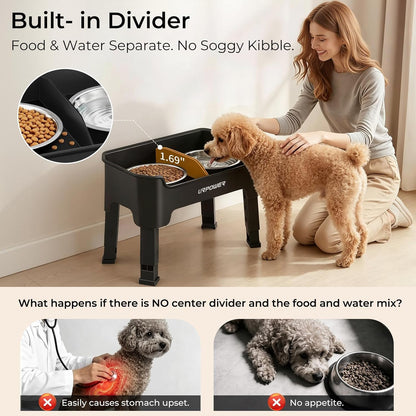 Mess Proof Elevated Dog Bowls, Splash Guard Raised Bowl Stand