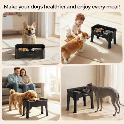 Mess Proof Elevated Dog Bowls, Splash Guard Raised Bowl Stand