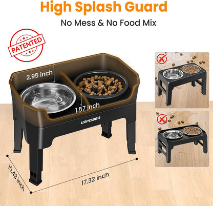 Mess Proof Elevated Dog Bowls, Splash Guard Raised Bowl Stand