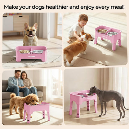 Mess Proof Elevated Dog Bowls, Splash Guard Raised Bowl Stand