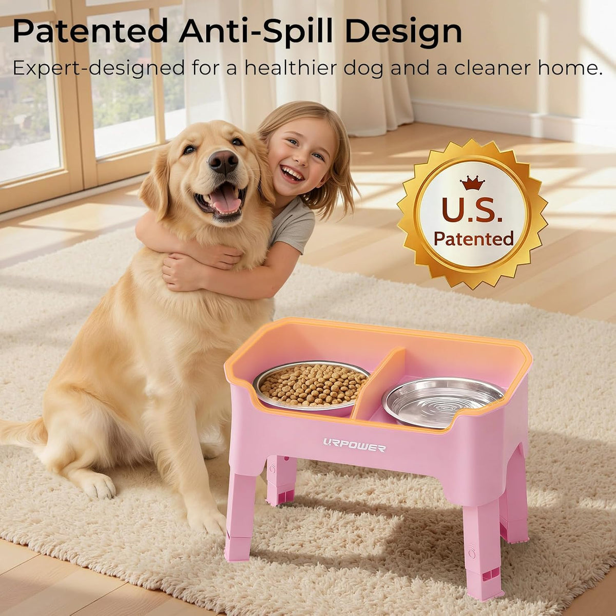 Mess Proof Elevated Dog Bowls, Splash Guard Raised Bowl Stand