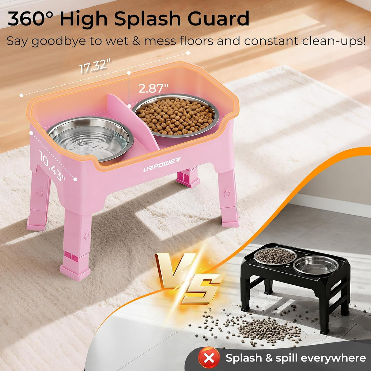 Mess Proof Elevated Dog Bowls, Splash Guard Raised Bowl Stand