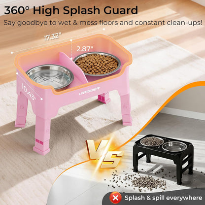 Mess Proof Elevated Dog Bowls, Splash Guard Raised Bowl Stand