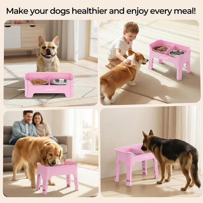 Mess Proof Elevated Dog Bowls, Splash Guard Raised Bowl Stand