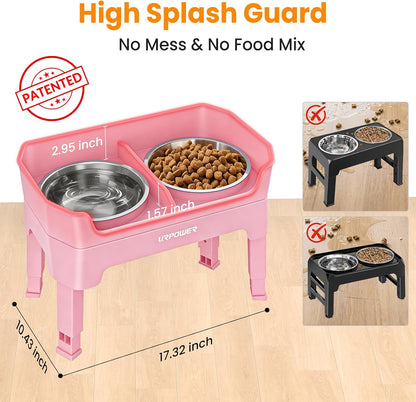 Mess Proof Elevated Dog Bowls, Splash Guard Raised Bowl Stand