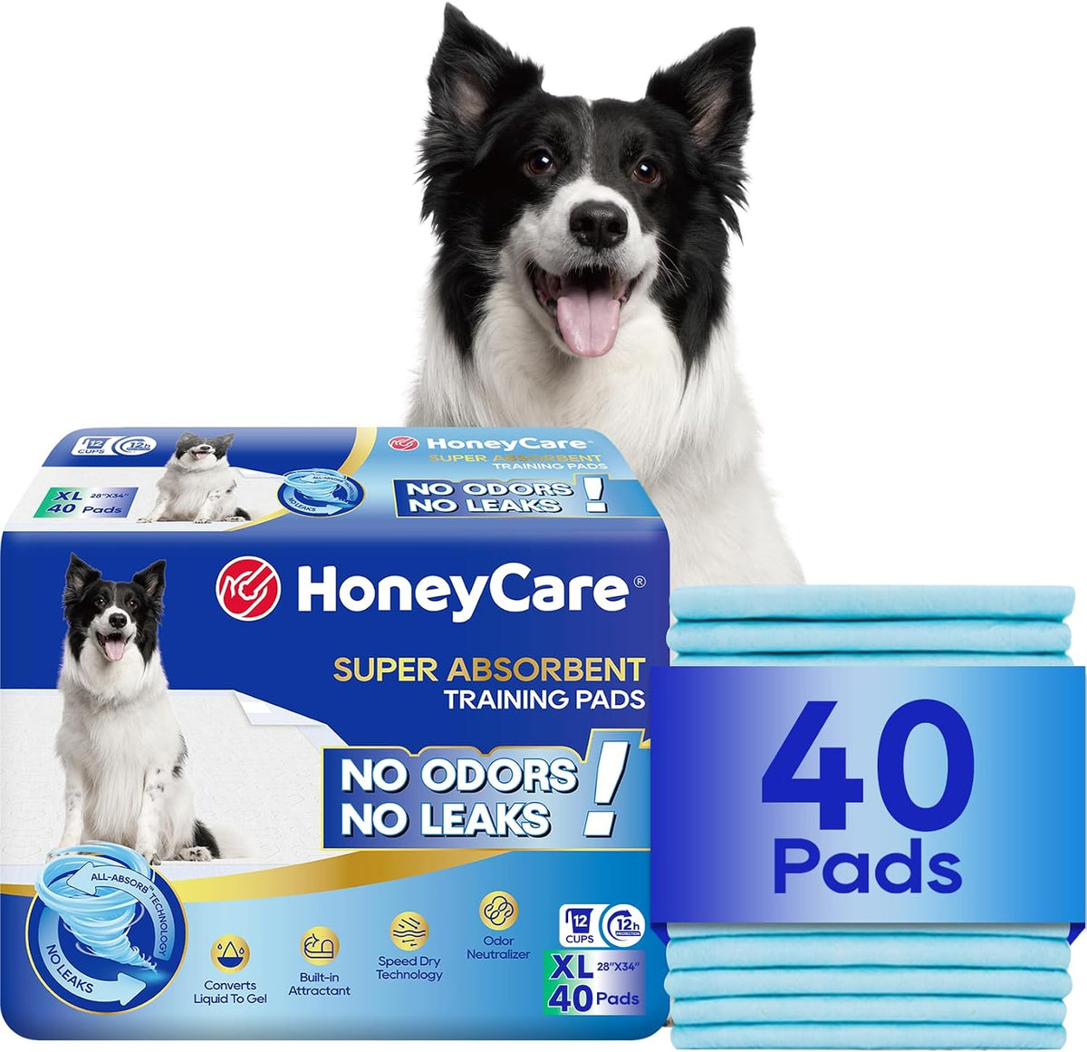 All-Absorb, X-Large 28" x 34", 40 Count, Dog and Puppy Training Pads, Ultra Absorbent and Odor Eliminating, Leak-Proof 5-Layer Potty Training Pads with Quick-Dry Surface, Blue