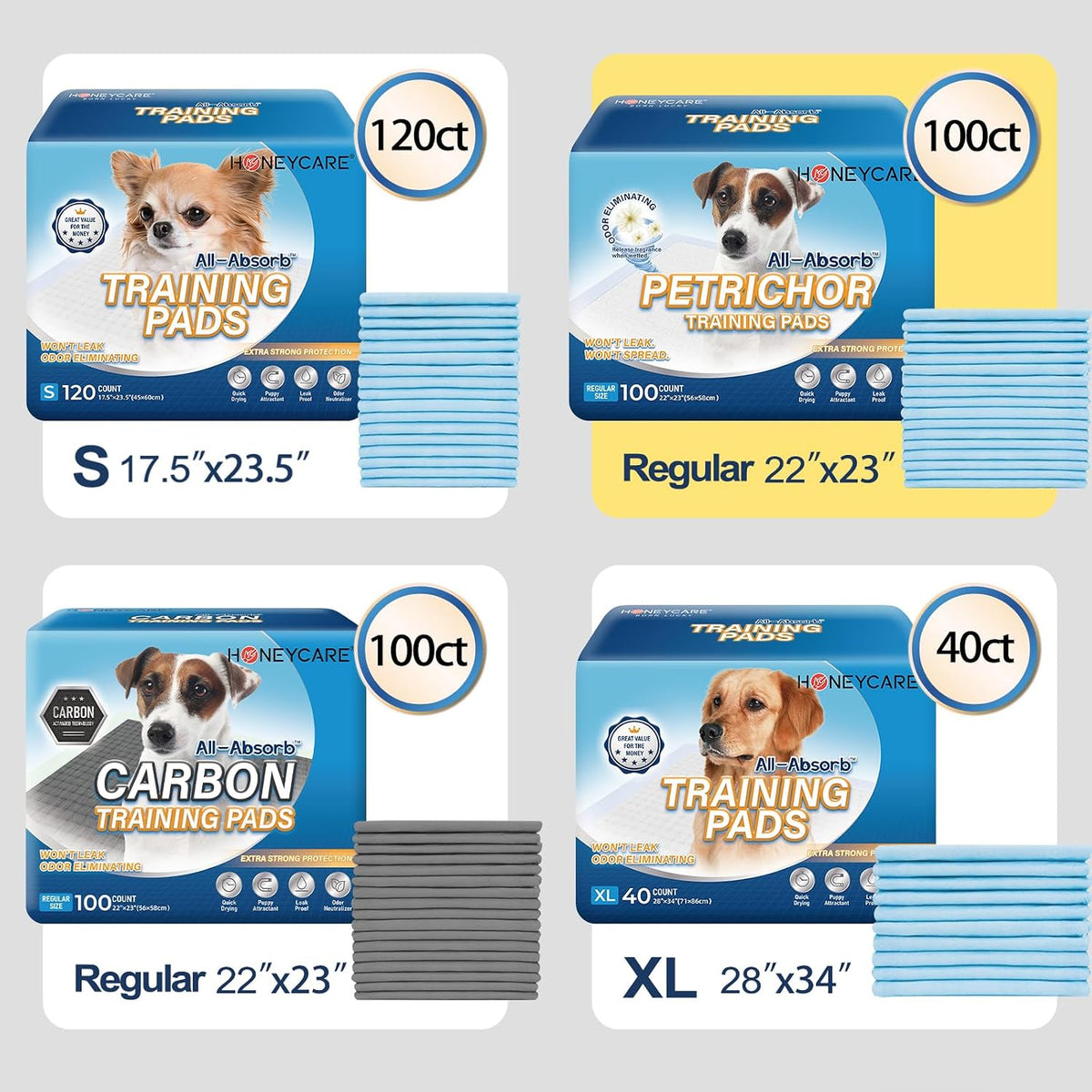 All-Absorb, X-Large 28" x 34", 40 Count, Dog and Puppy Training Pads, Ultra Absorbent and Odor Eliminating, Leak-Proof 5-Layer Potty Training Pads with Quick-Dry Surface, Blue