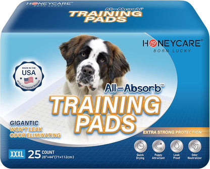 All-Absorb, X-Large 28" x 34", 40 Count, Dog and Puppy Training Pads, Ultra Absorbent and Odor Eliminating, Leak-Proof 5-Layer Potty Training Pads with Quick-Dry Surface, Blue