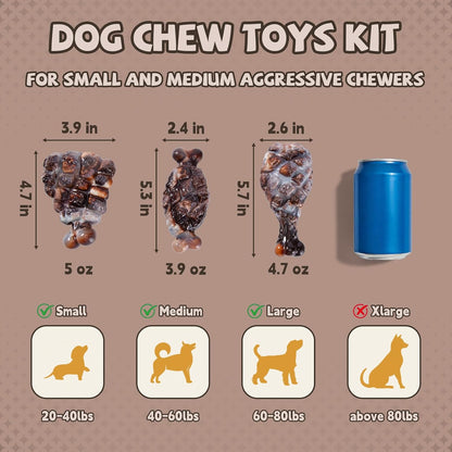 Indestructible Dog Toys for Aggressive Chewers 3 Pack, Tough Dog Chew Toys for Aggressive Chewers Medium and Large Breeds, Durable Dog Toy to Keep Them Busy, Beef Flavored