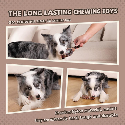 Indestructible Dog Toys for Aggressive Chewers 3 Pack, Tough Dog Chew Toys for Aggressive Chewers Medium and Large Breeds, Durable Dog Toy to Keep Them Busy, Beef Flavored