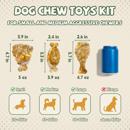 Indestructible Dog Toys for Aggressive Chewers 3 Pack, Tough Dog Chew Toys for Aggressive Chewers Medium and Large Breeds, Durable Dog Toy to Keep Them Busy, Beef Flavored