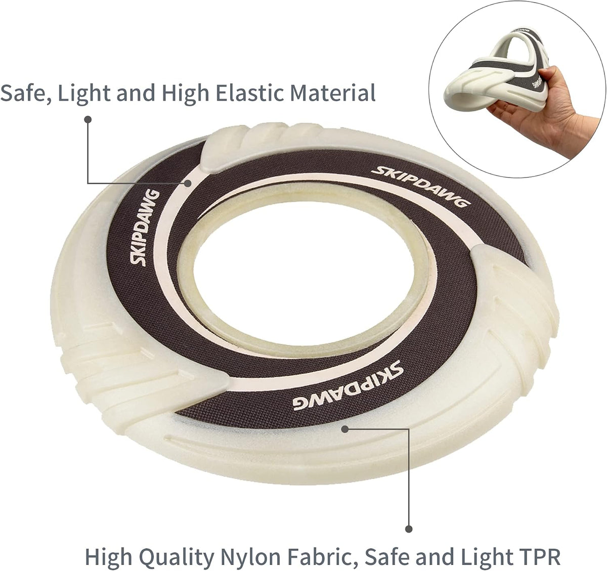 Interactive Tug Toy, Flying Disc Water Toy Non-Toxic Light TPR/Nylon Fabric, Pet Training and Outdoor Exercise Toys for Dogs, Diameter 9 Inches