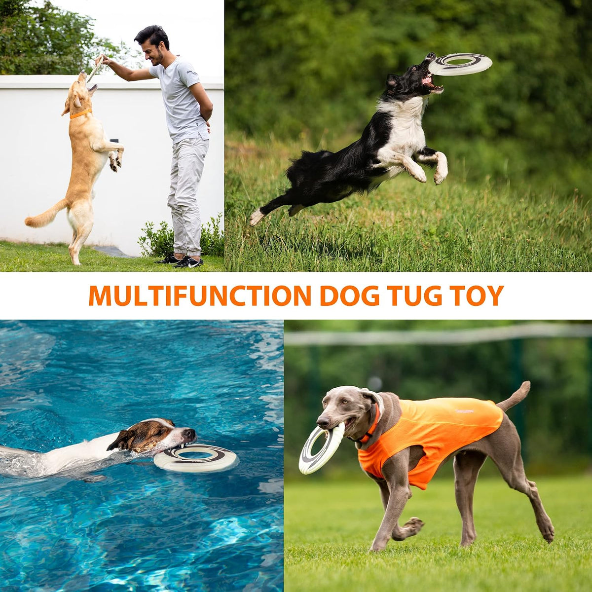 Interactive Tug Toy, Flying Disc Water Toy Non-Toxic Light TPR/Nylon Fabric, Pet Training and Outdoor Exercise Toys for Dogs, Diameter 9 Inches