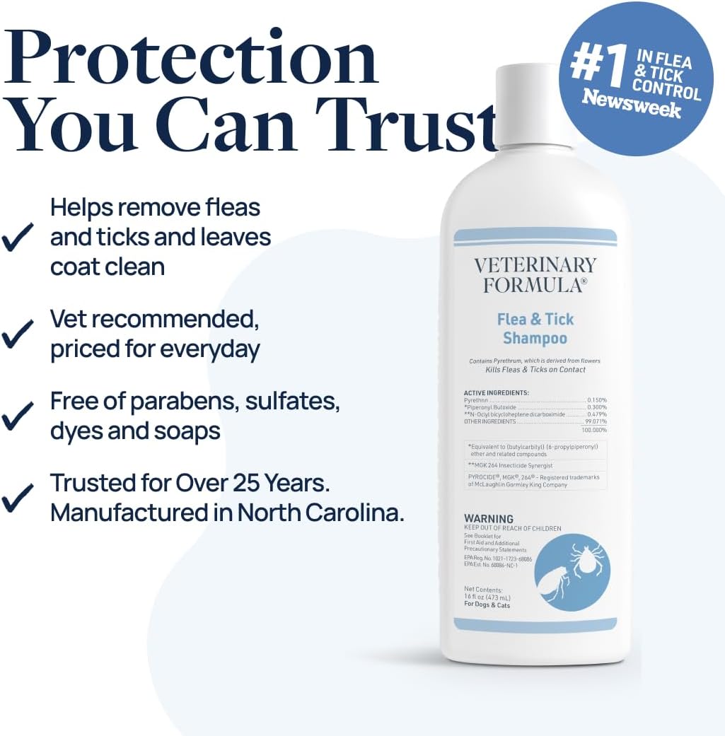 Flea and Tick Shampoo for Dogs and Cats, 16 oz