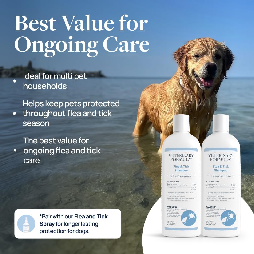 Flea and Tick Shampoo for Dogs and Cats, 16 oz