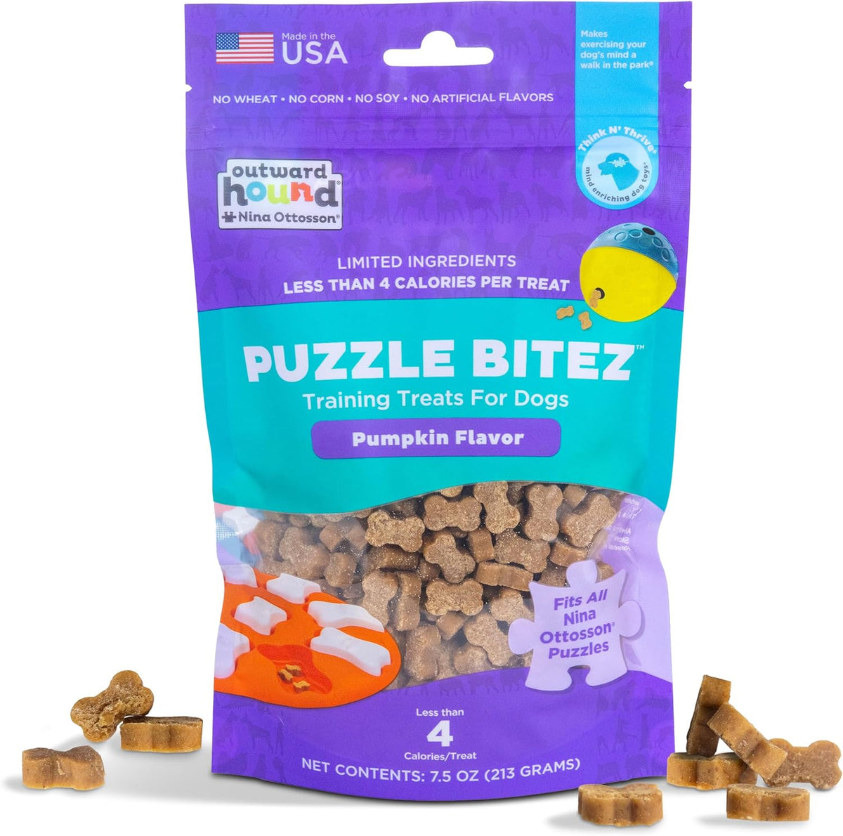 Nina Ottosson Puzzle Bitez Dog Treats, Peanut Butter, 7.5 oz