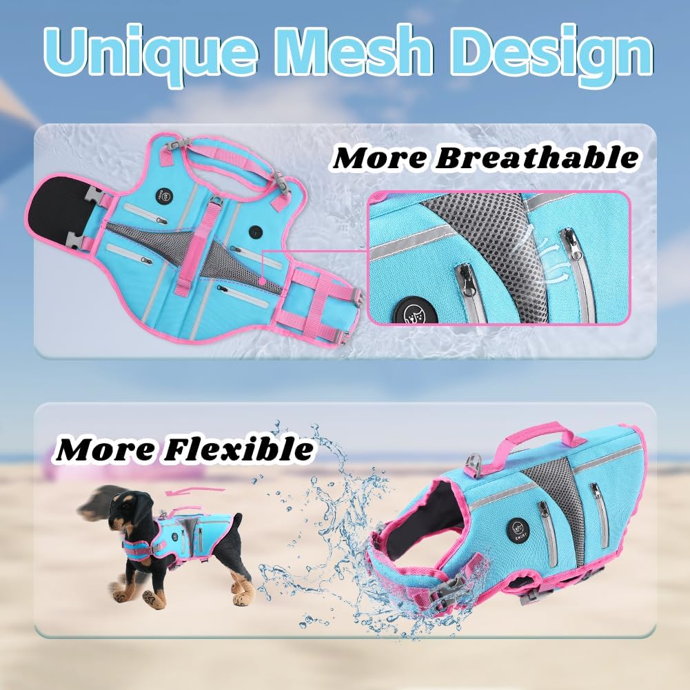 Dog Life Vest for Swimming, Dog Life Jacket with 2 Rescue Handles