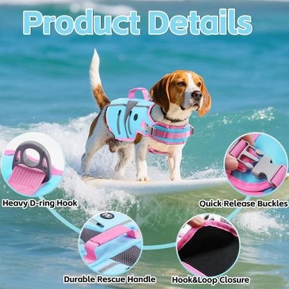 Dog Life Vest for Swimming, Dog Life Jacket with 2 Rescue Handles
