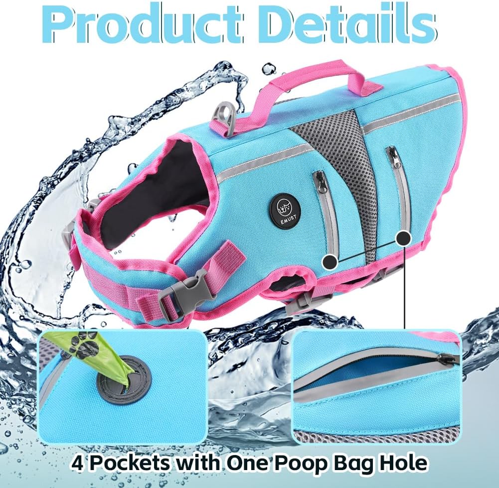 Dog Life Vest for Swimming, Dog Life Jacket with 2 Rescue Handles