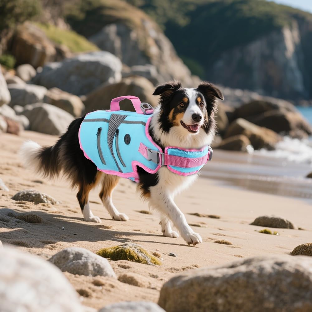 Dog Life Vest for Swimming, Dog Life Jacket with 2 Rescue Handles