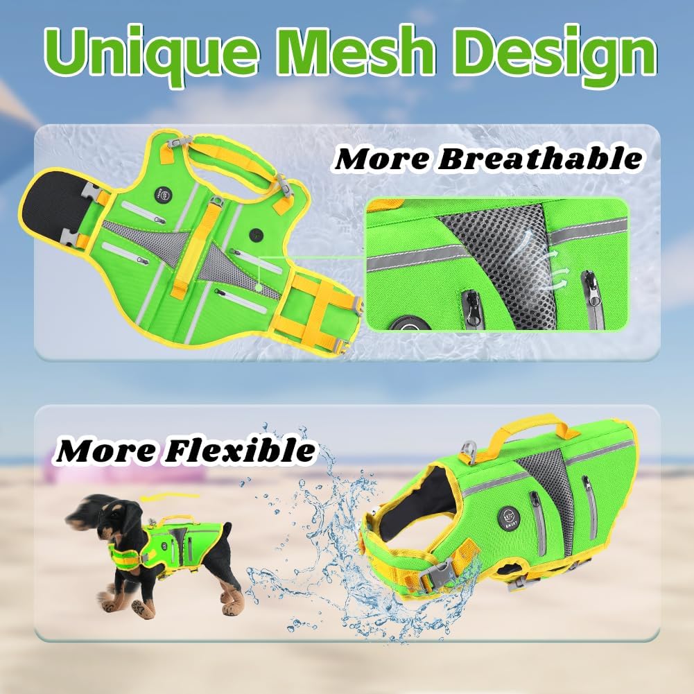 Dog Life Vest for Swimming, Dog Life Jacket with 2 Rescue Handles