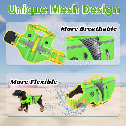 Dog Life Vest for Swimming, Dog Life Jacket with 2 Rescue Handles