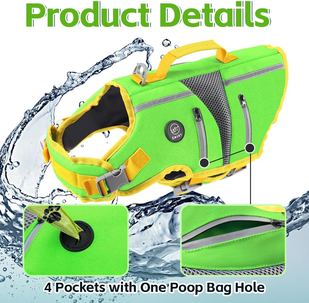 Dog Life Vest for Swimming, Dog Life Jacket with 2 Rescue Handles