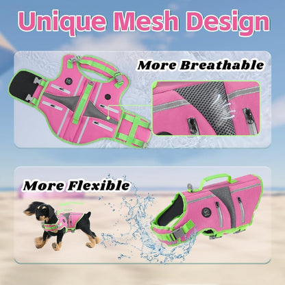 Dog Life Vest for Swimming, Dog Life Jacket with 2 Rescue Handles