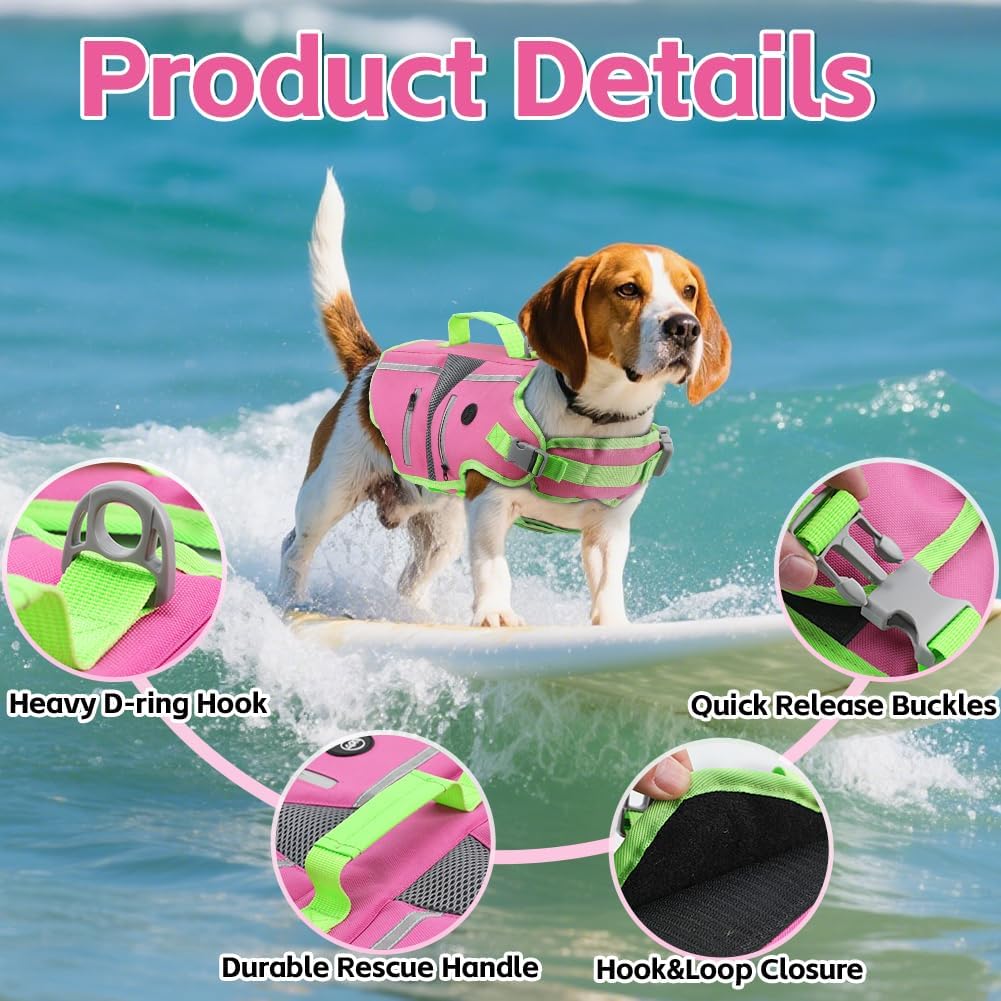 Dog Life Vest for Swimming, Dog Life Jacket with 2 Rescue Handles