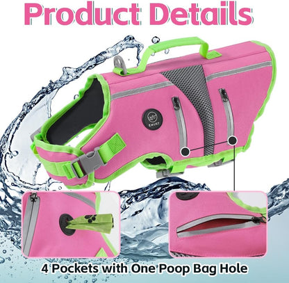 Dog Life Vest for Swimming, Dog Life Jacket with 2 Rescue Handles