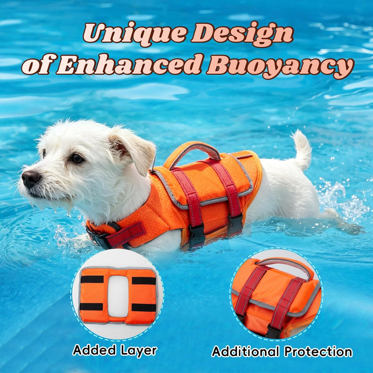 Dog Life Vest for Swimming, Dog Life Jacket with 2 Rescue Handles