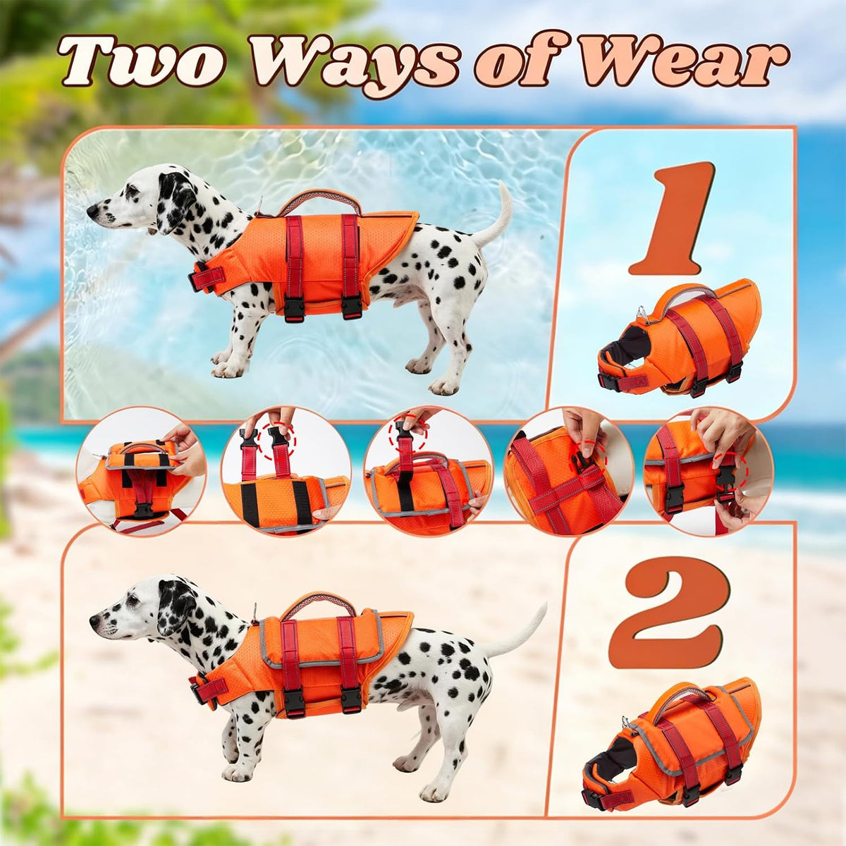 Dog Life Vest for Swimming, Dog Life Jacket with 2 Rescue Handles