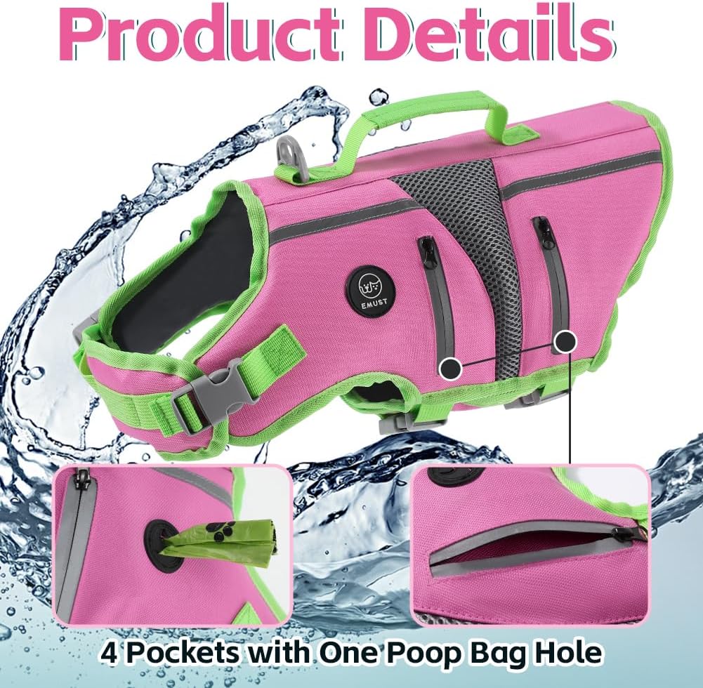 Dog Life Vest for Swimming, Dog Life Jacket with 2 Rescue Handles