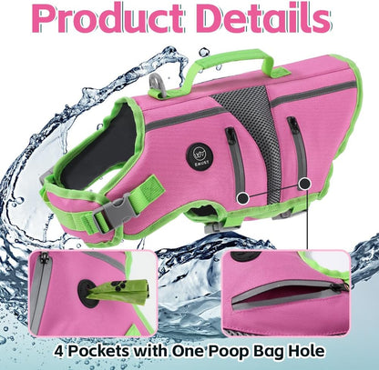 Dog Life Vest for Swimming, Dog Life Jacket with 2 Rescue Handles