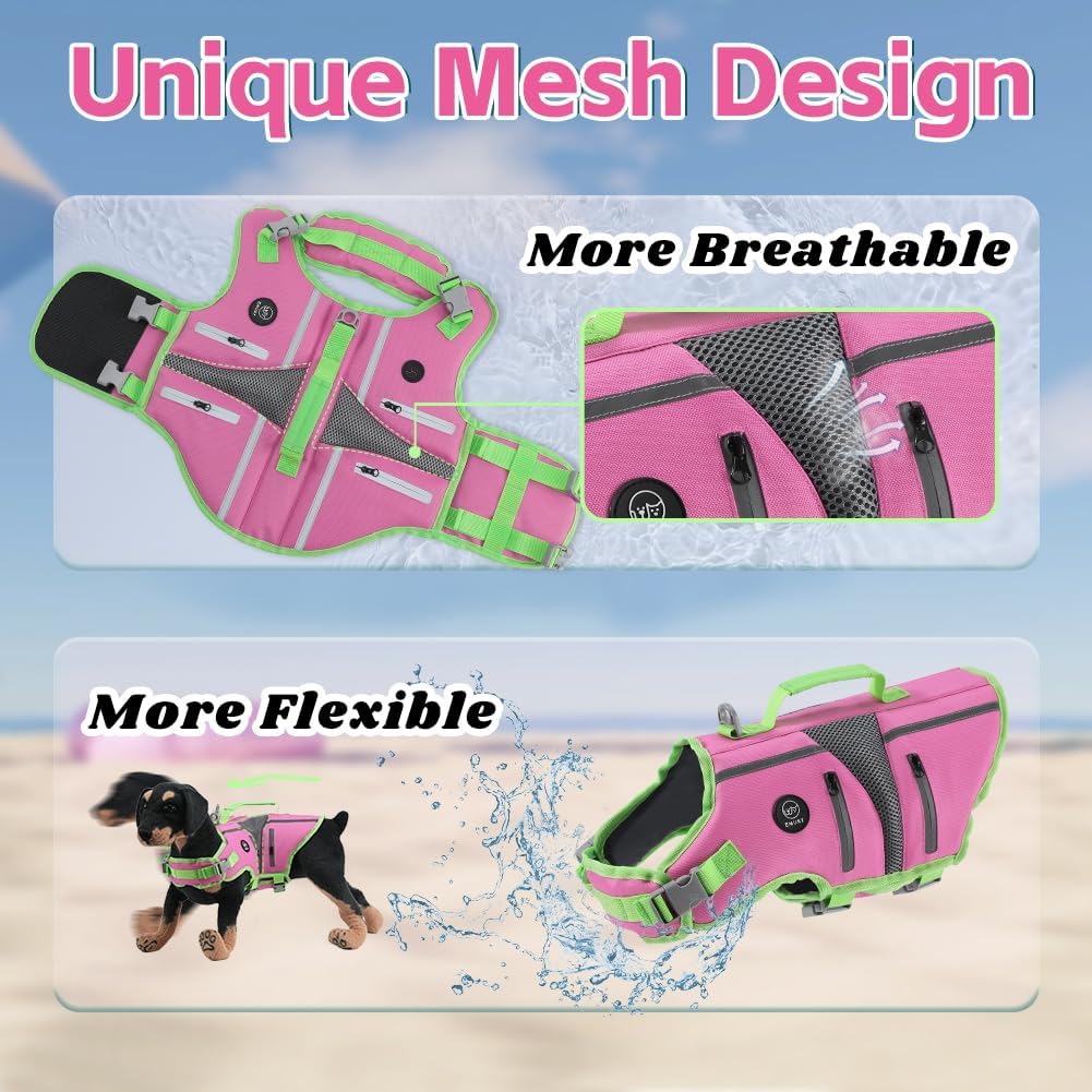 Dog Life Vest for Swimming, Dog Life Jacket with 2 Rescue Handles