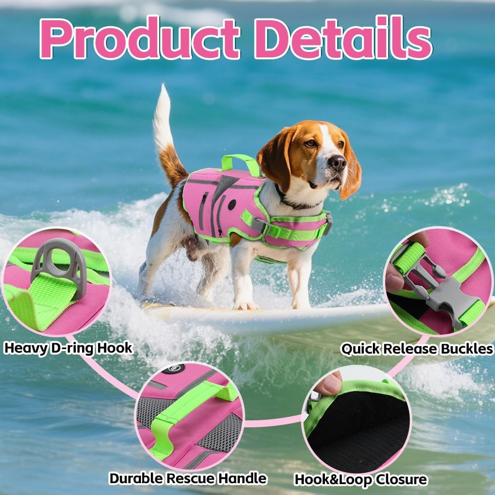 Dog Life Vest for Swimming, Dog Life Jacket with 2 Rescue Handles