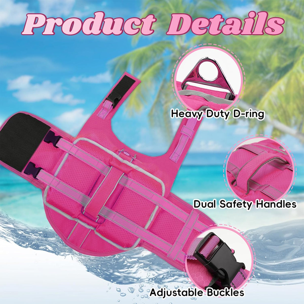 Dog Life Vest for Swimming, Dog Life Jacket with 2 Rescue Handles