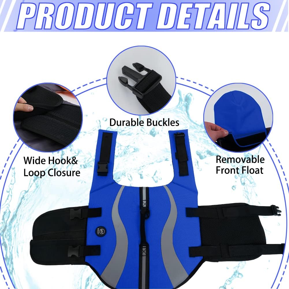 Dog Life Vest for Swimming, Dog Life Jacket with 2 Rescue Handles