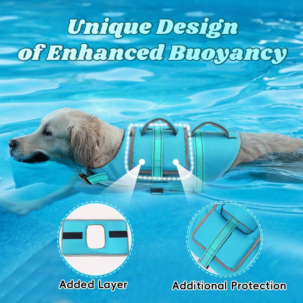 Dog Life Vest for Swimming, Dog Life Jacket with 2 Rescue Handles
