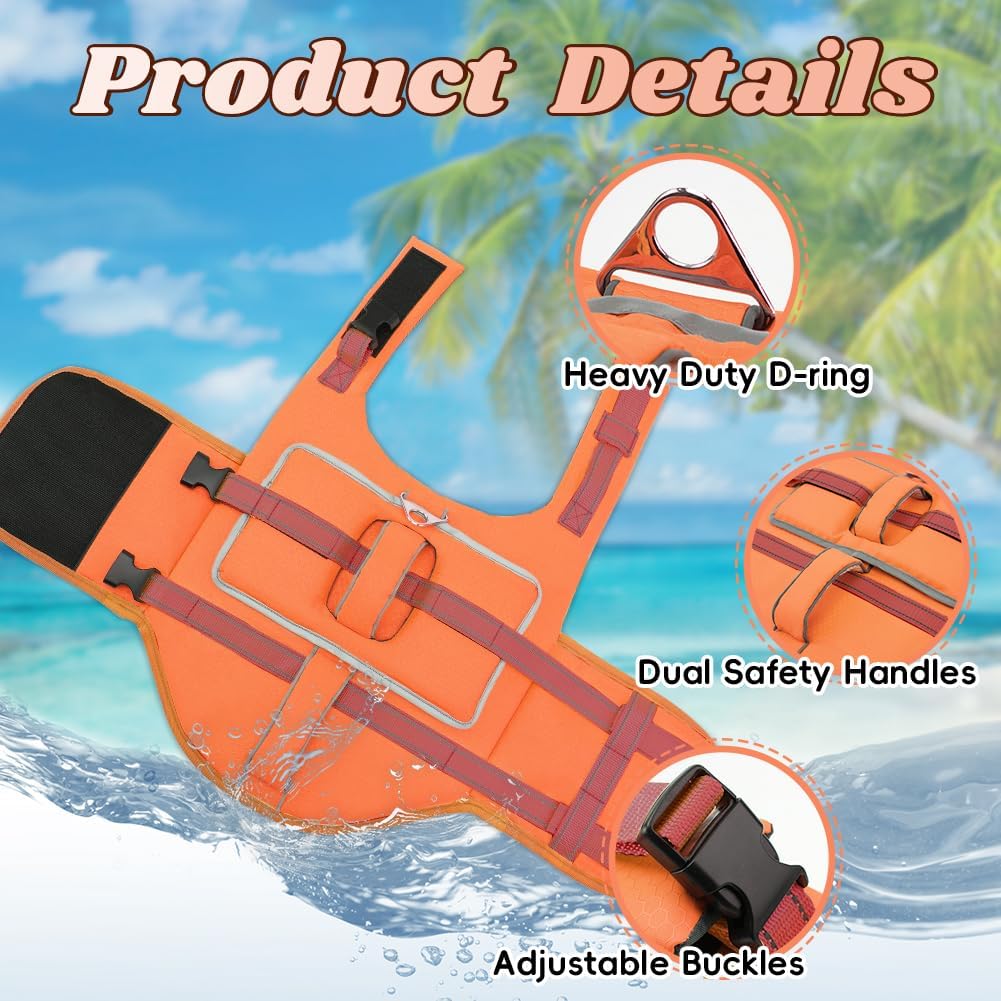 Dog Life Vest for Swimming, Dog Life Jacket with 2 Rescue Handles