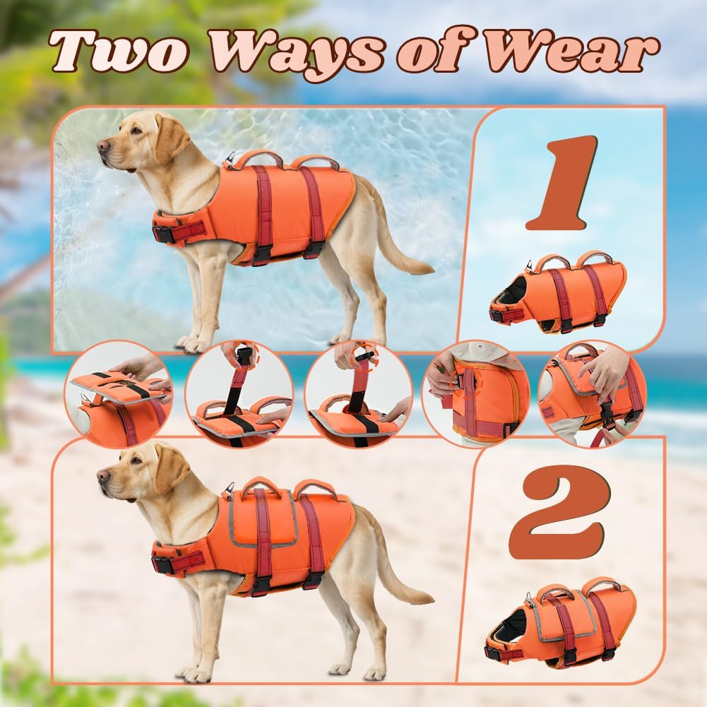 Dog Life Vest for Swimming, Dog Life Jacket with 2 Rescue Handles